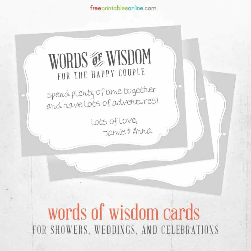 Words of Wisdom Printable Cards for the Happy Couple ...