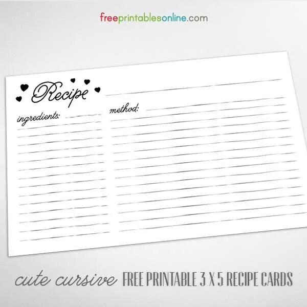 Cute Cursive 3 x 5 Recipe Cards to Print Free Printables Online