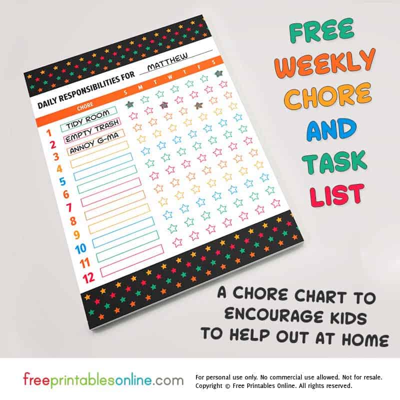 Customizable Printable Chore Chart