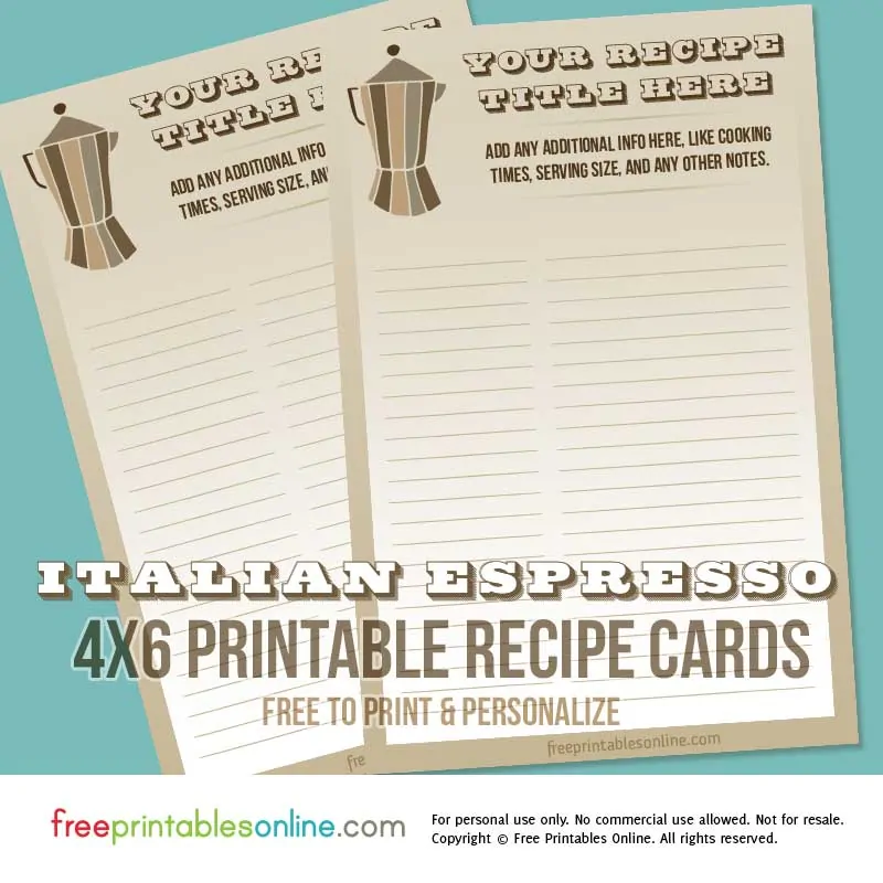 Italian Espresso Coffee Recipe Cards - Free Printables Online