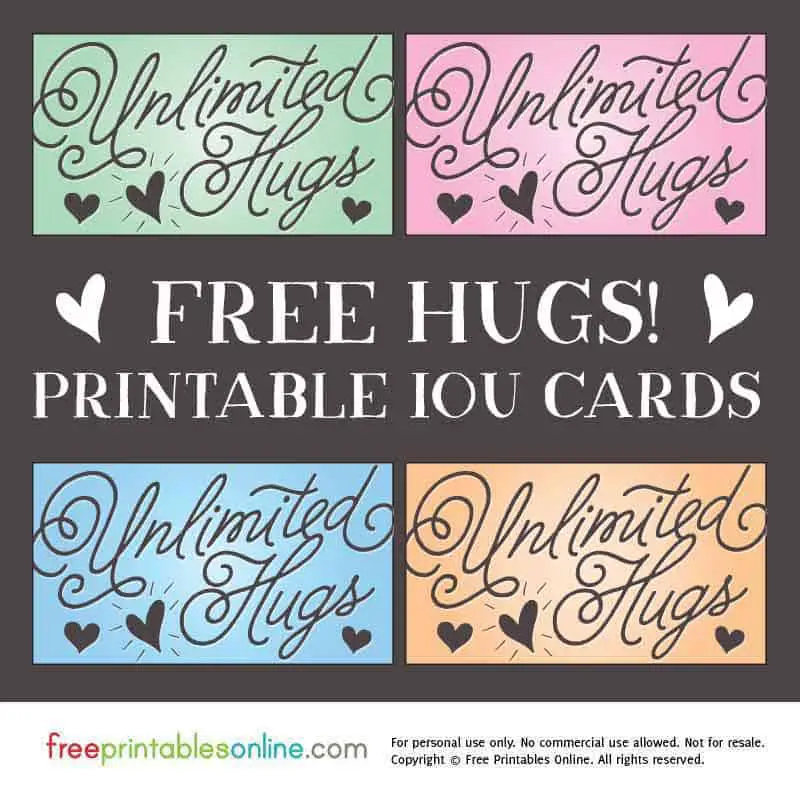 Free Unlimited Hugs IOU Cards Free Printables Online