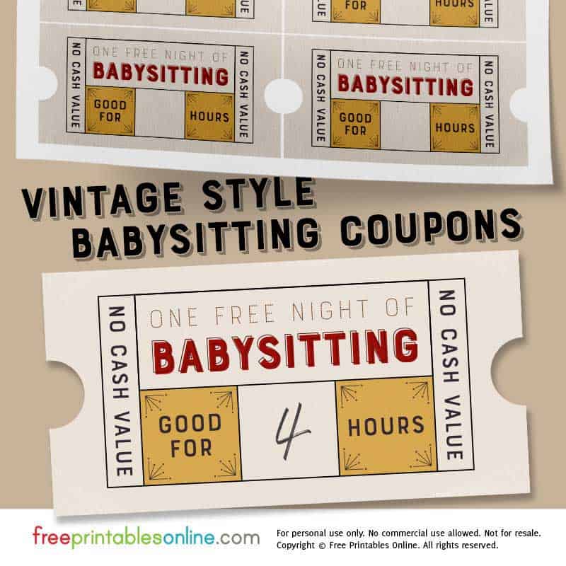 Vintage Style Free Babysitting Coupon Template Free Printables Online