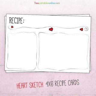 Heart Sketch 4x6 Recipe Cards