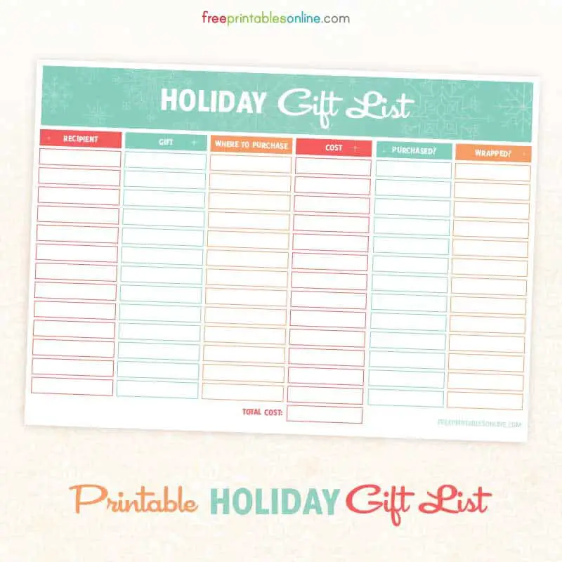 Printable Holiday Shopping List