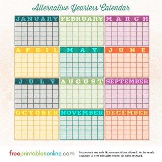 Yearless Printable Calendar