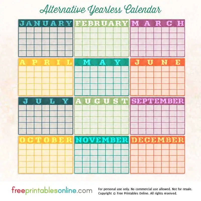 Blank Yearless Printable Calendar Free Printables Online