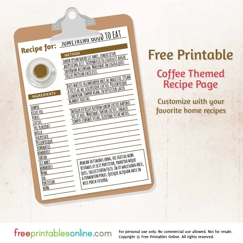 free printable black recipe page