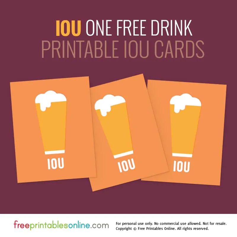 one free drink iou coupon free printables online