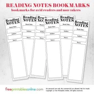 Reading notes bookmarks