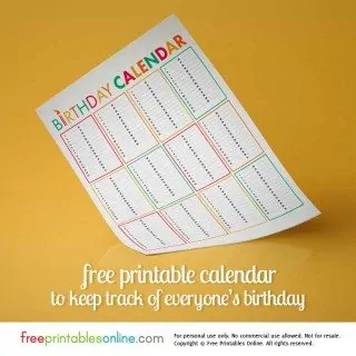 Birthday Calendar Printable