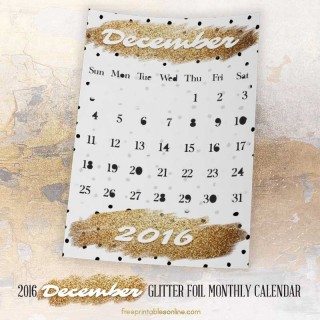 Glitter Foil Gold December Monthly Calendar