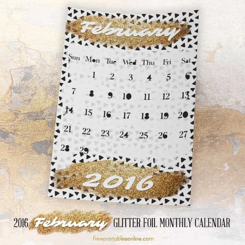Glitter Foil Gold 2016 February Calendar