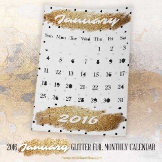 Glitter Foil Gold January Monthly Calendar