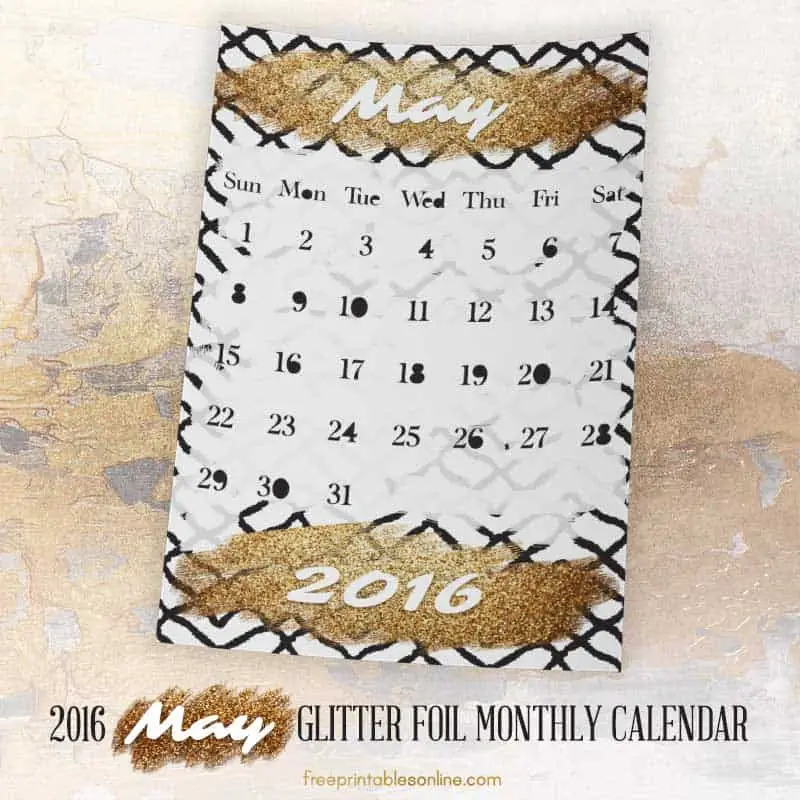 Glitter Foil Gold May Monthly Calendar
