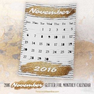 Glitter Foil Gold November Monthly Calendar