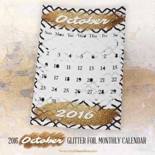 Glitter Foil Gold October Monthly Calendar
