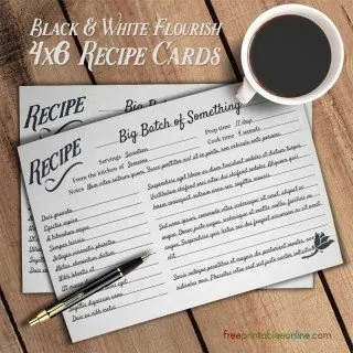 Black and White Simple Recipe Cards