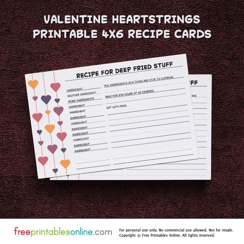 Heartstrings Valentine Recipe Card - Free Printables Online