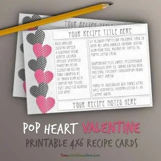Printable Pop Hearts Recipe Card Template (4x6)
