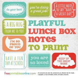 Free Printable Lunch box notes