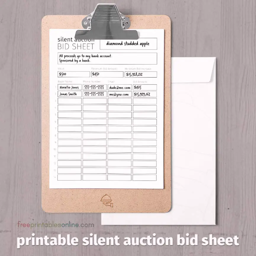 silent auction bid sheet