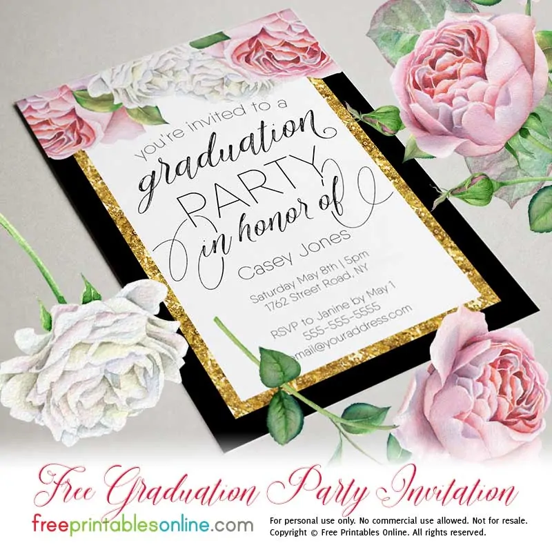 Floral Gold Graduation Celebration Invitation - Free Printables Online