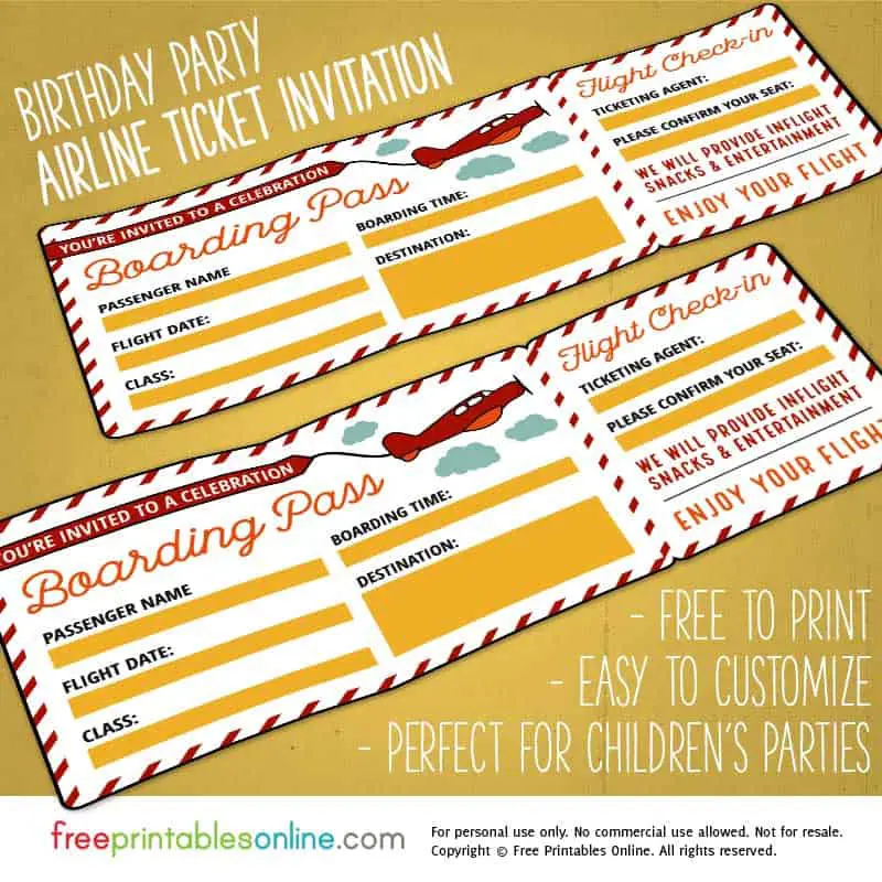 Free Printable Birthday Party Boarding Pass Template