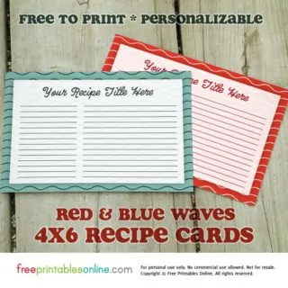 Red and Blue Recipe Cards