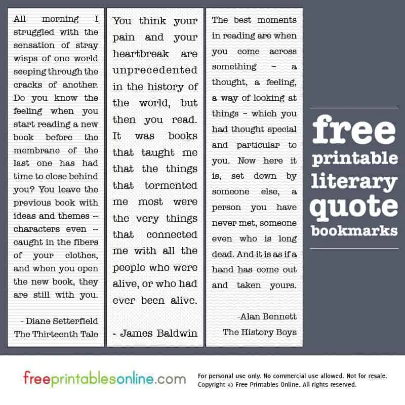 Printable Literary Quotes Bookmarks