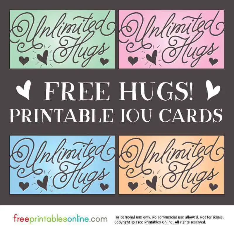 Unlimited Hugs IOU Cards