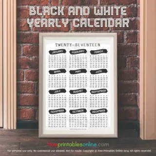 Black and White 2017 Yearly Calendar