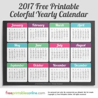 2017 Yearly colorful calendar