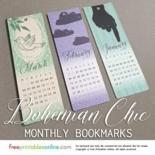 Bohemian Chic Monthly Bookmarks
