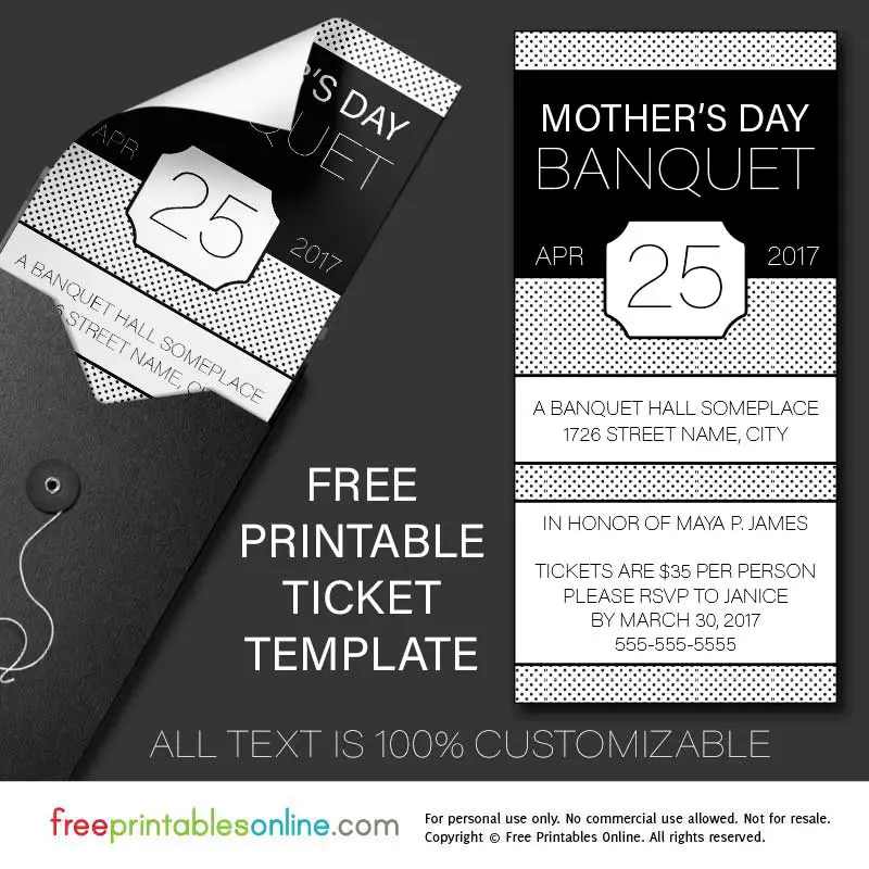 free printable banquet ticket template