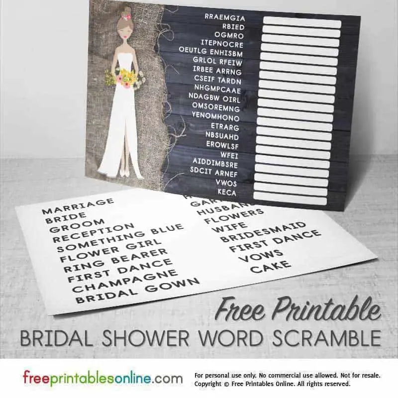 Bridal Shower Word Scramble Game