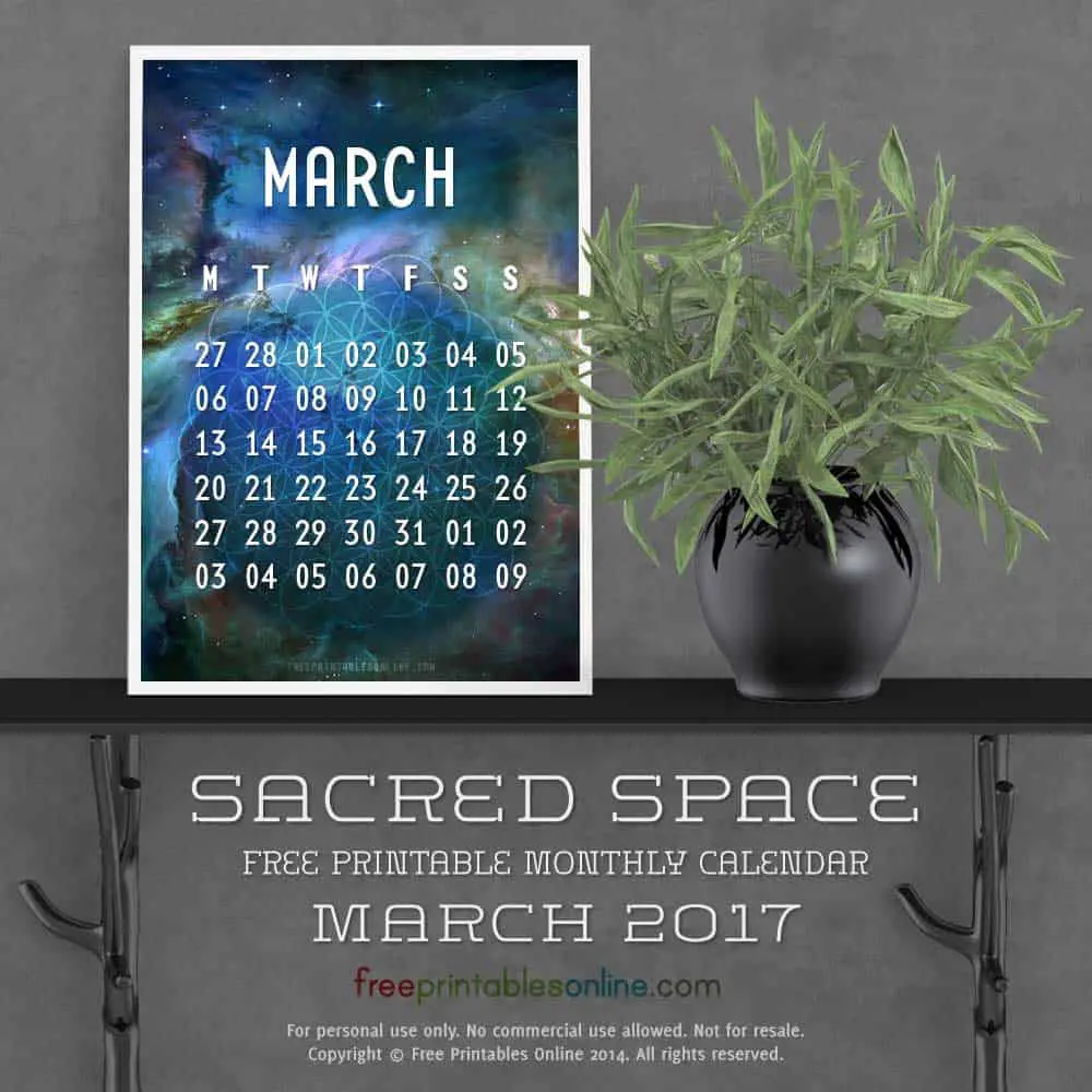 Outer Space March 2017 Calendar