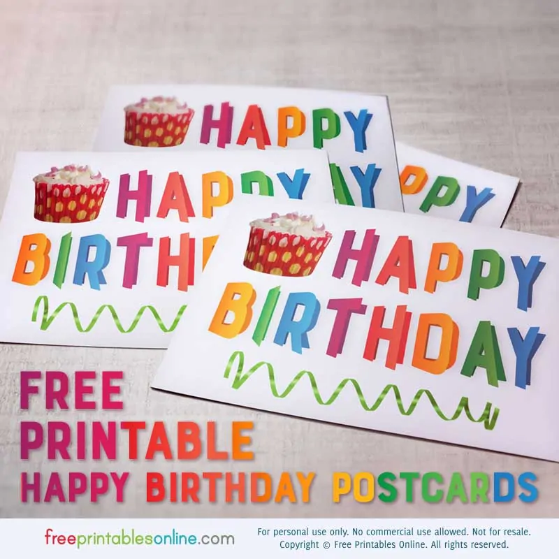 Folded Rainbow Text Happy Birthday Postcards - Free Printables Online