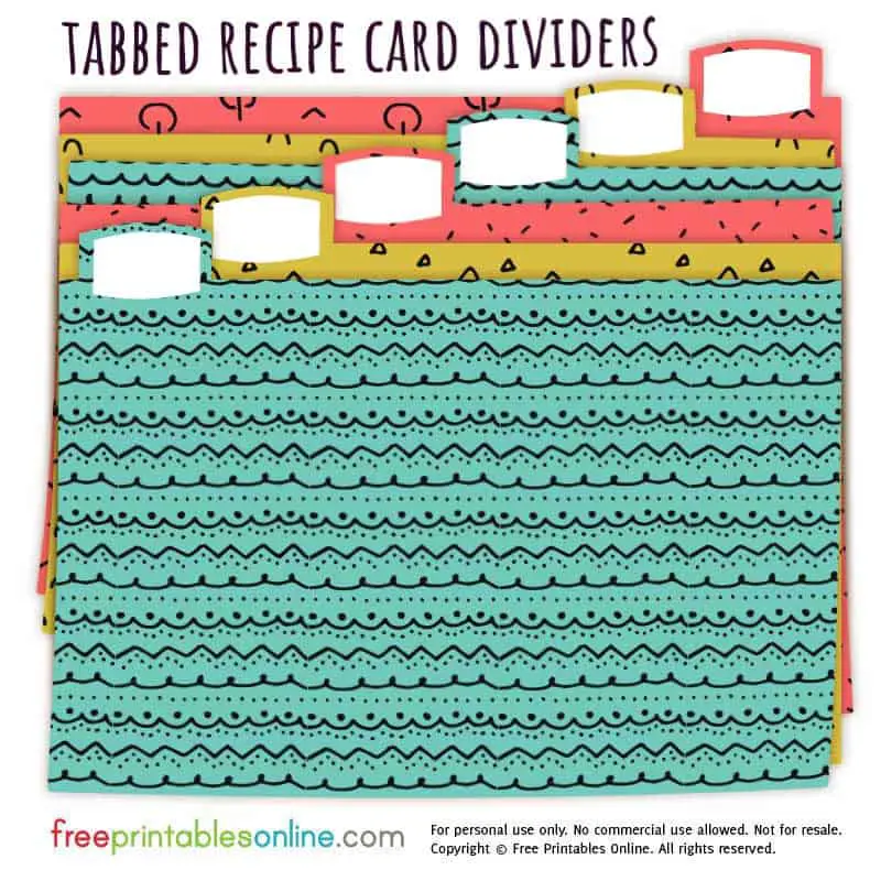 Doodle Patterns Recipe Card Box Dividers