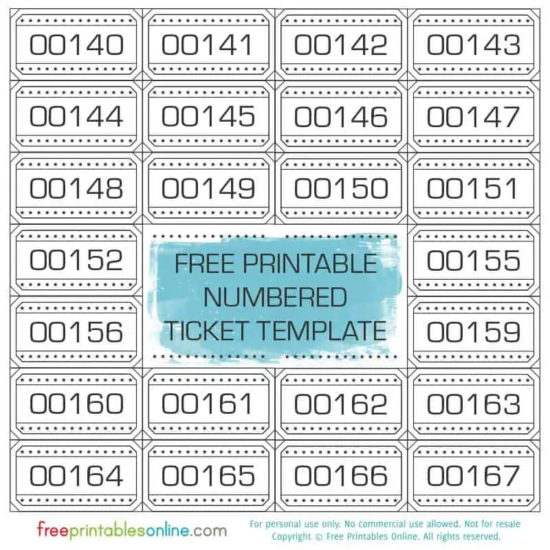 Template For Raffle Tickets With Numbers