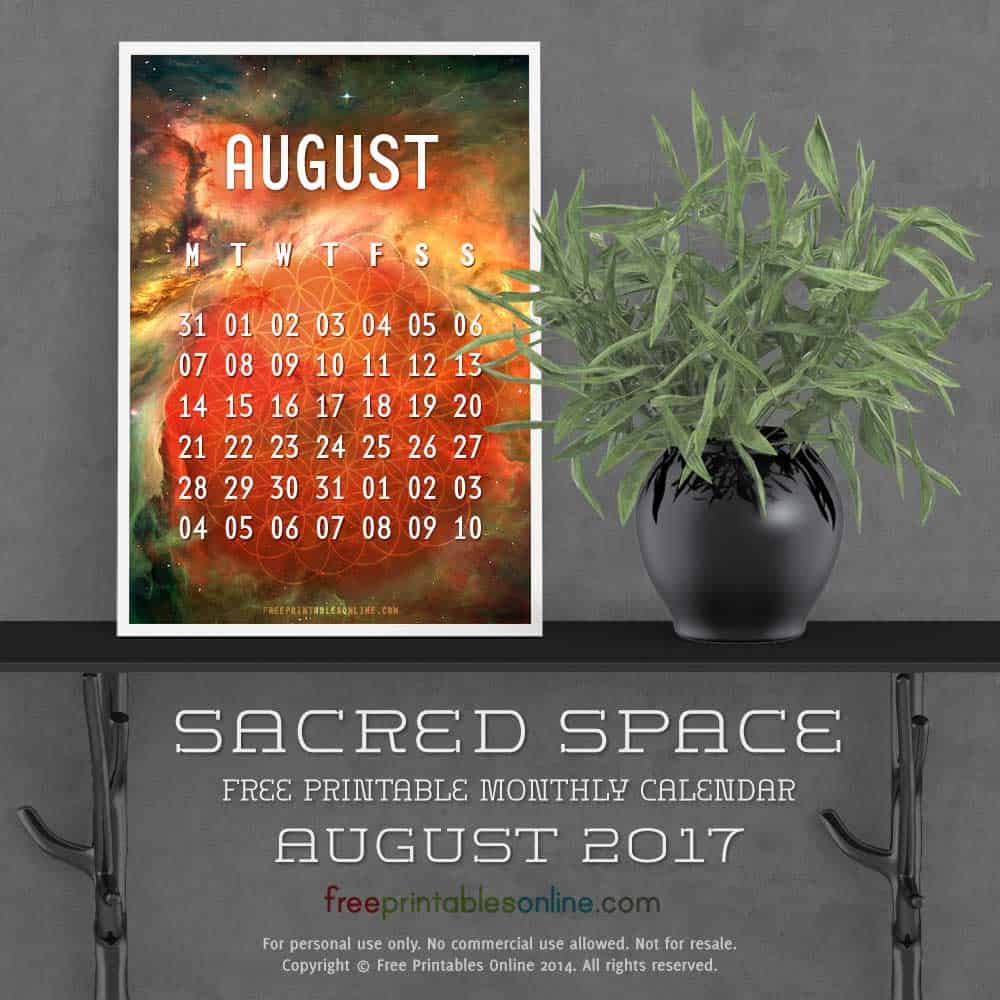 Outer Space August 2017 Calendar