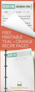 Teal + Orange Printable Full Page Recipe Template