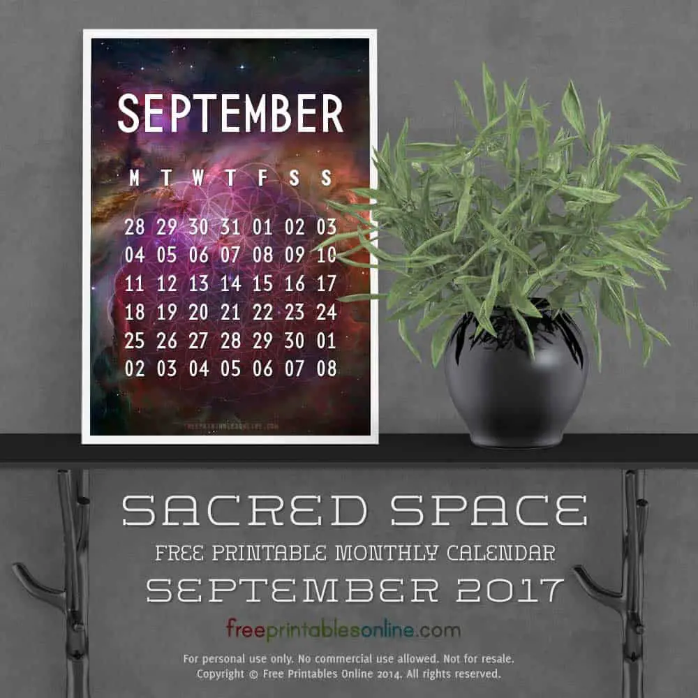 Sacred Outer Space September 2017 Calendar