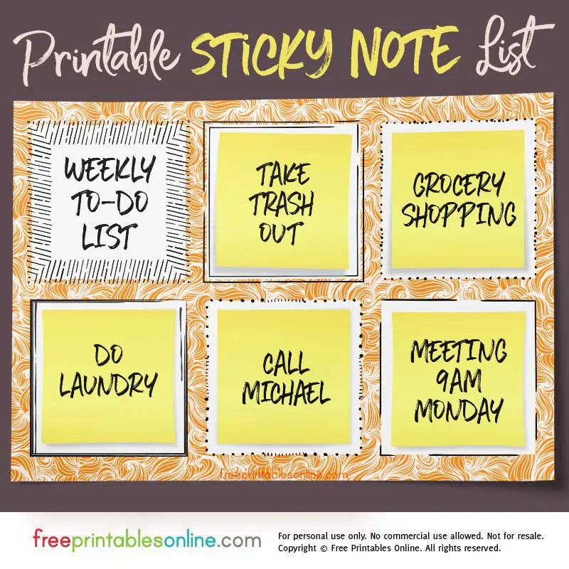sticky note to do list template