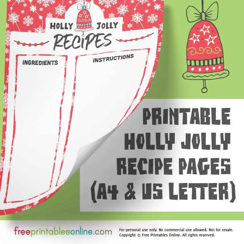 Holly Jolly printable Christmas Recipe Pages