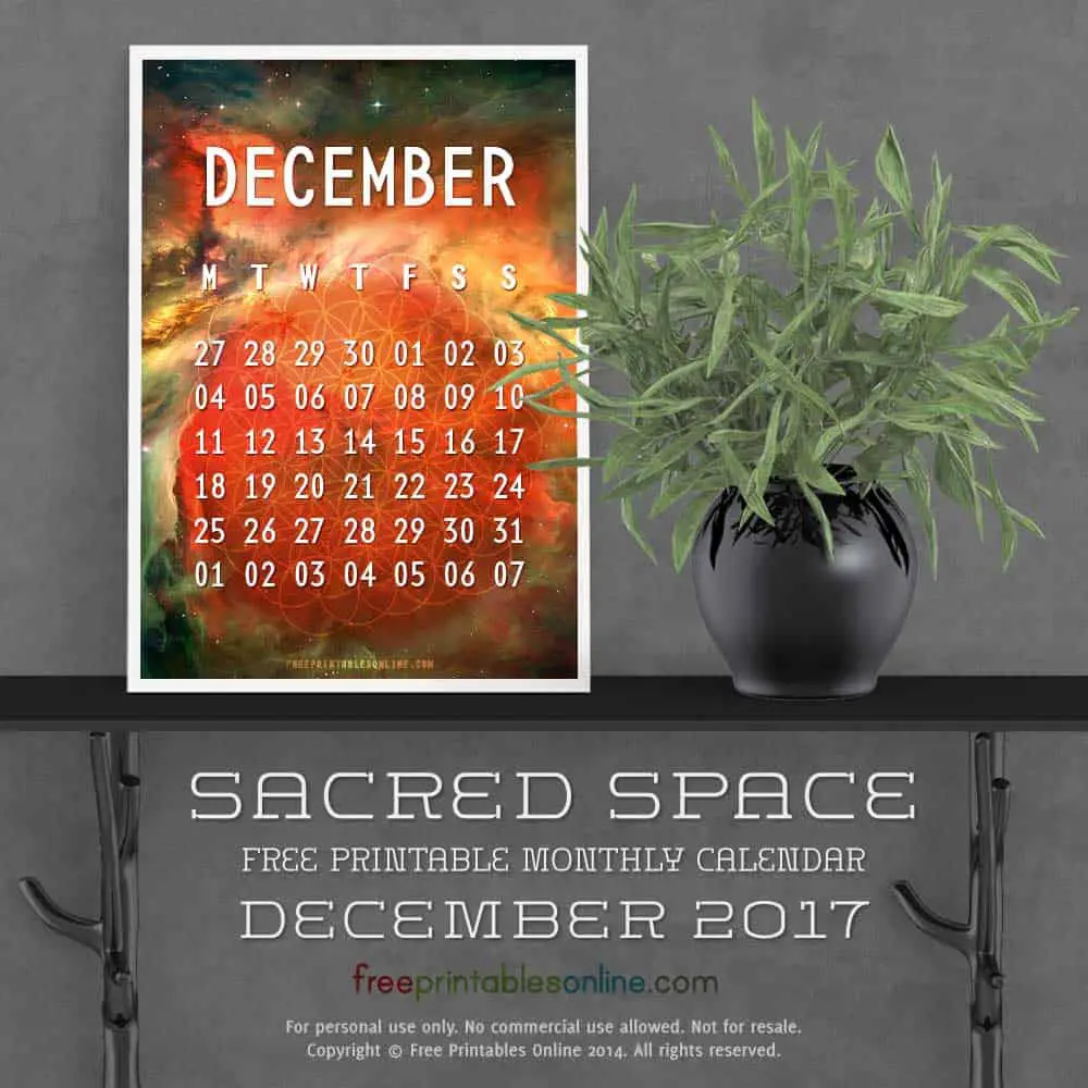 Sacred Outer Space December 2017 Calendar
