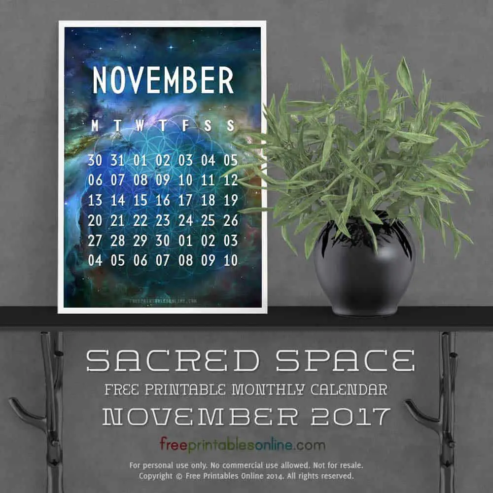 Sacred Outer Space November 2017 Calendar