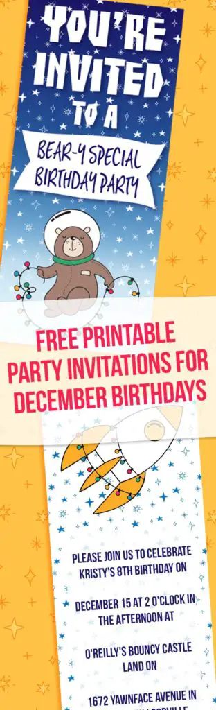 Space Themed December Birthday Party Invitation