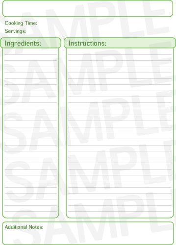 Green Recipe Jotter Page