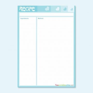 Blue Love Sick Printable Recipe Pages