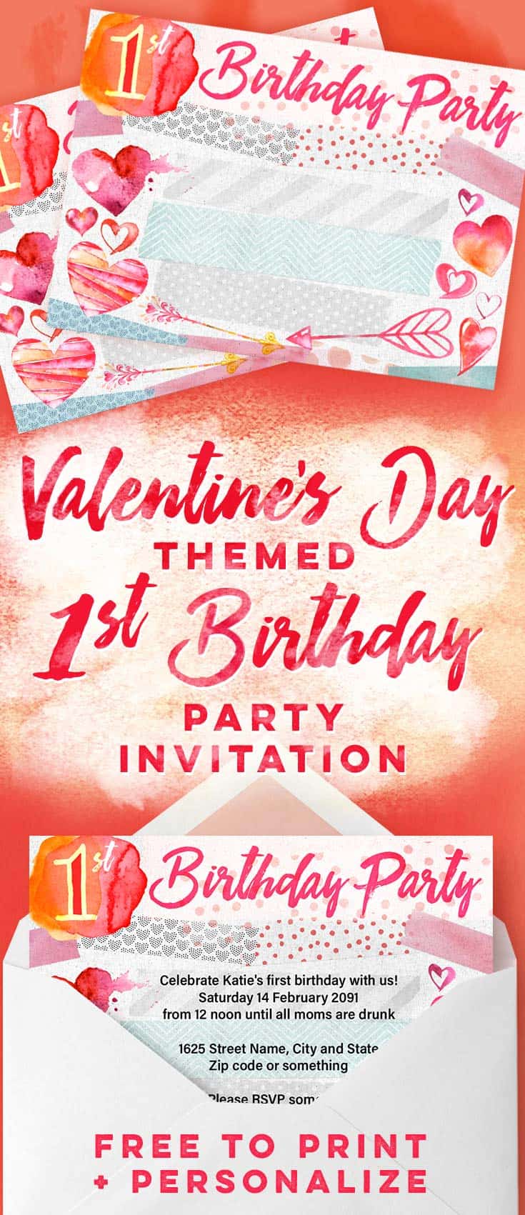 Valentine's Day 1st Birthday Party Invitations - Free ...